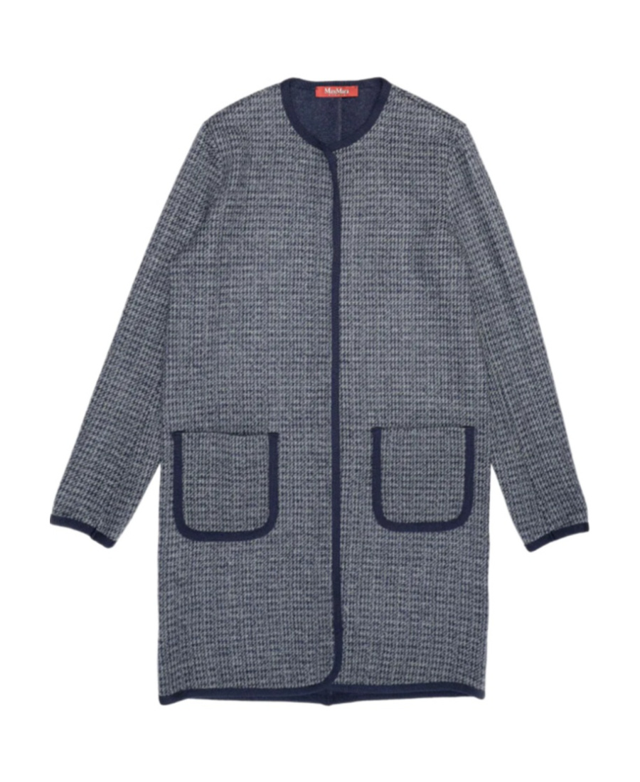 Max Mara Long Sleeved Coat With Round Neck In Blue