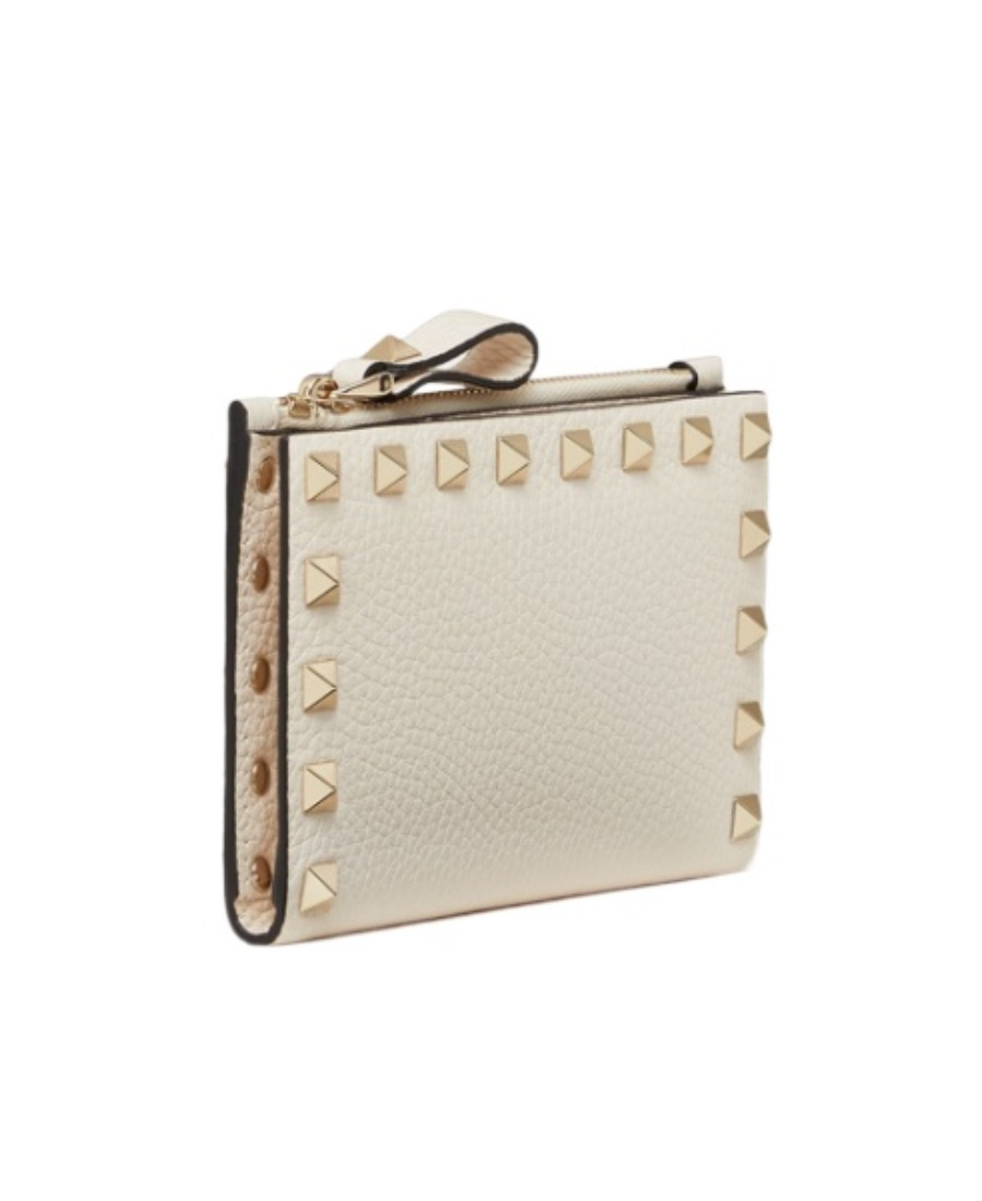 Valentino Rockstud-embellished Compact Wallet In Nude