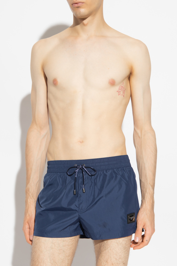 Dolce & Gabbana Logo Plaque Swim Short In Blue
