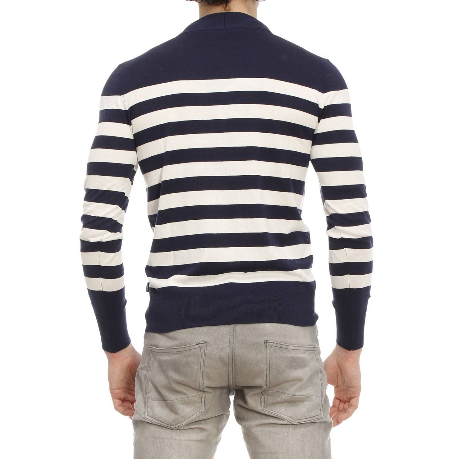 Armani Jeans Striped Cardigan In Black