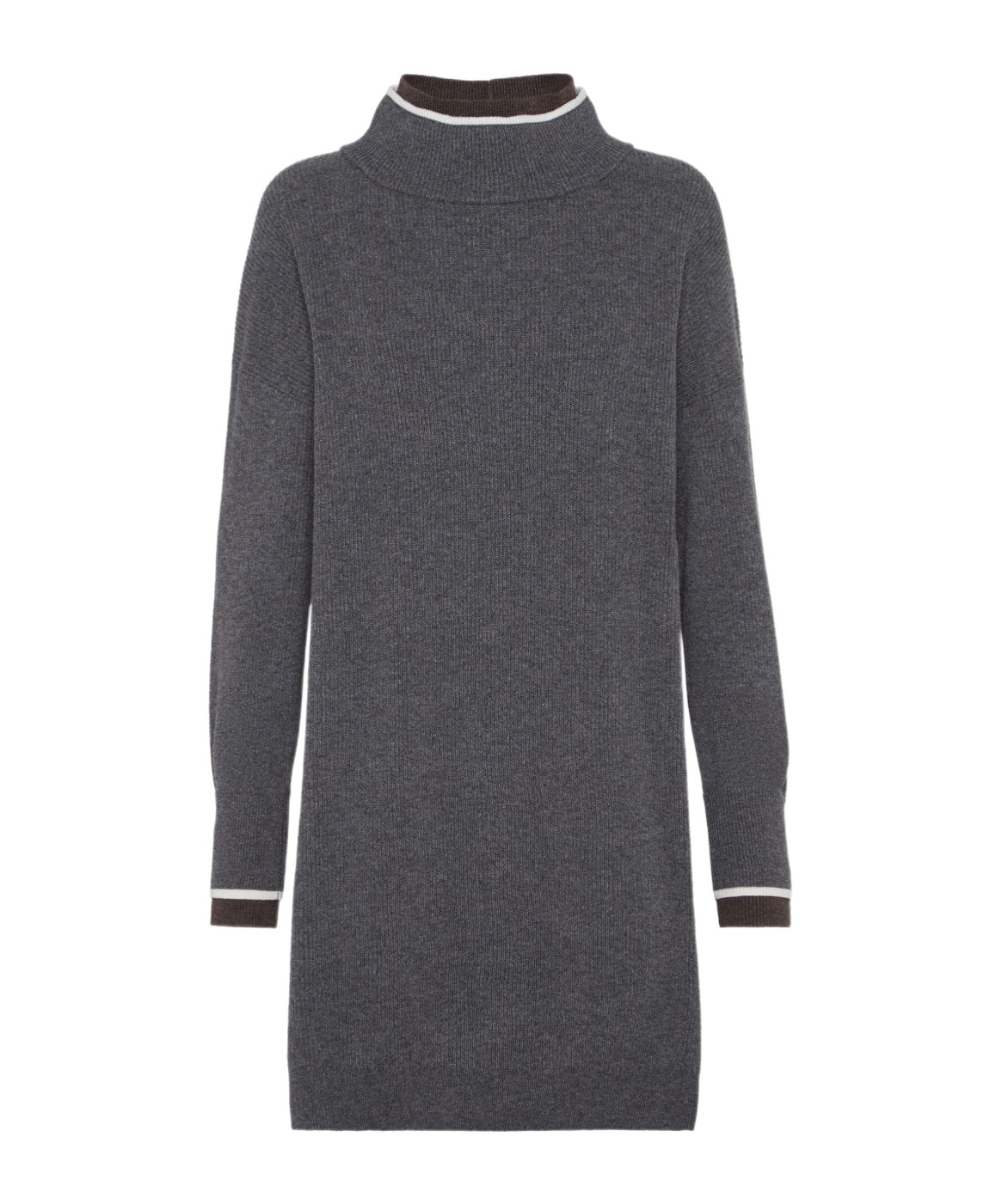 Brunello Cucinelli High-neck Ribbed-knit Mini Dress In Gray