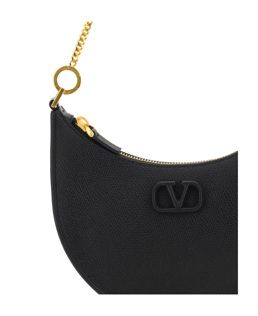 Valentino Half-moon Leather Shoulder Bag With Chain Strap In Black