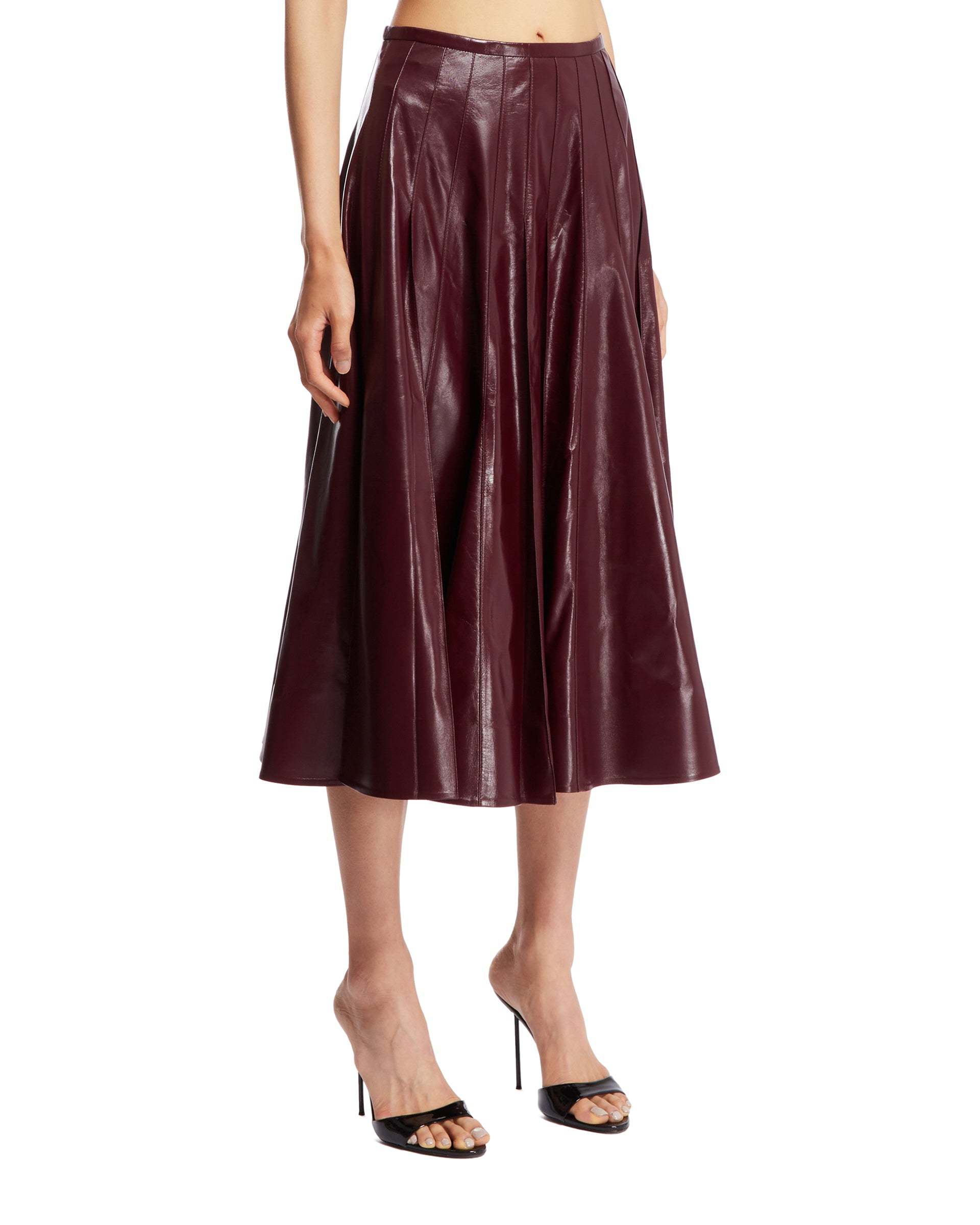 Bottega Veneta Pleated Glossed-leather Midi Skirt In Red