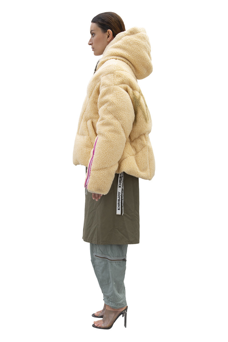 Khrisjoy Faux Shearling Puffer Jacket In Nude