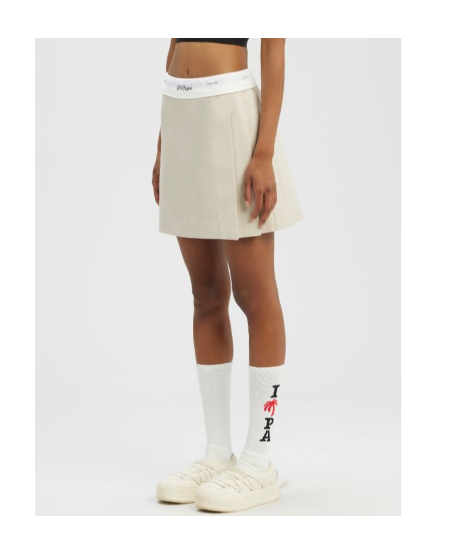 PALM ANGELS REVERSE WAISTBAND PLEATED MINISKIRT 