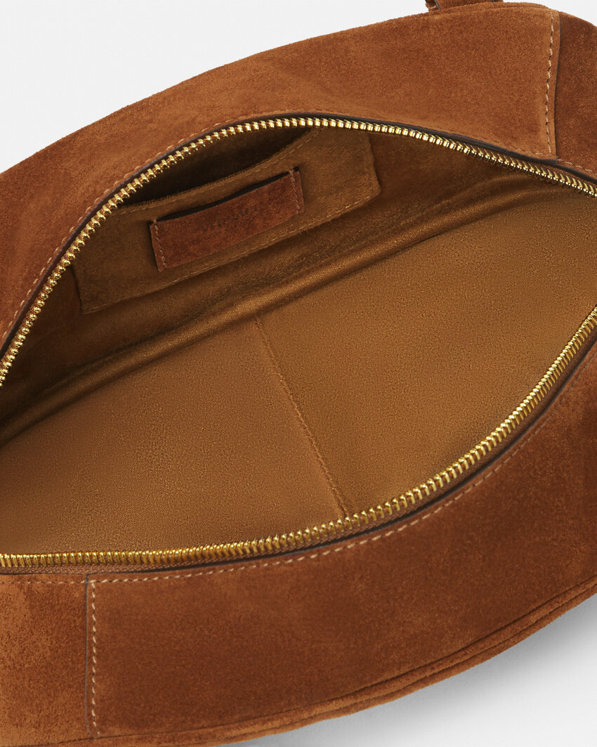 Versace Tag Suede Bowling Shoulder Bag In Brown