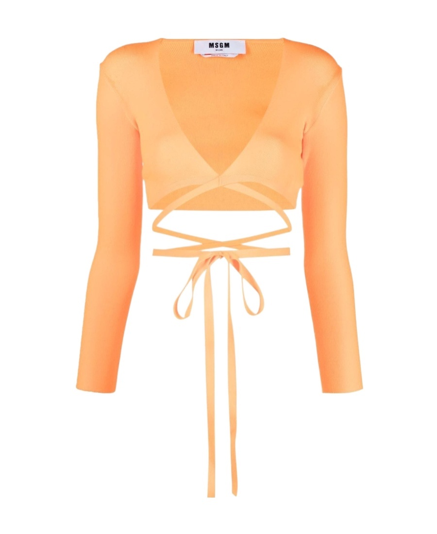 Msgm Wrap Knitted Crop Top In Orange