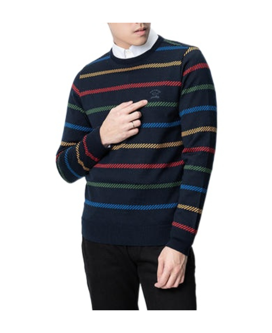 Paul & Shark Striped Round-neck Sweater In Black