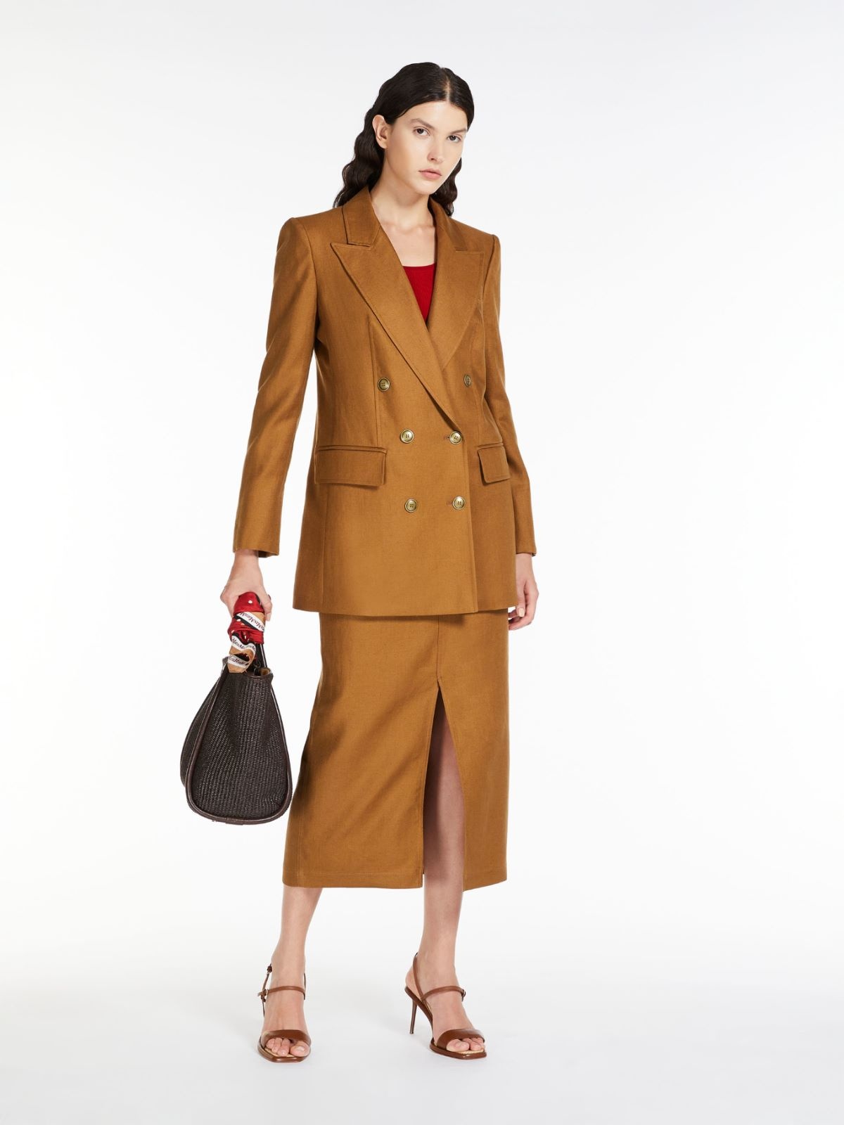 Max Mara Double-breasted Suit Jacket In Brown