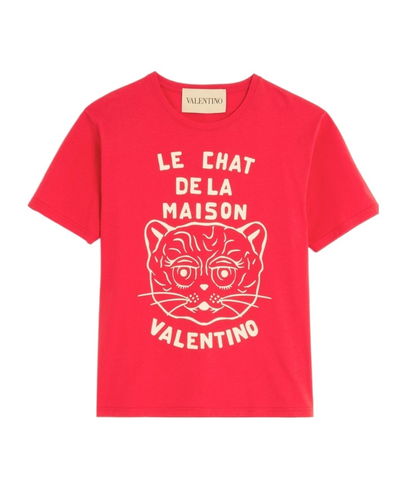 Valentino Garavani T-shirt With Le Chat De La Maison Print In Red