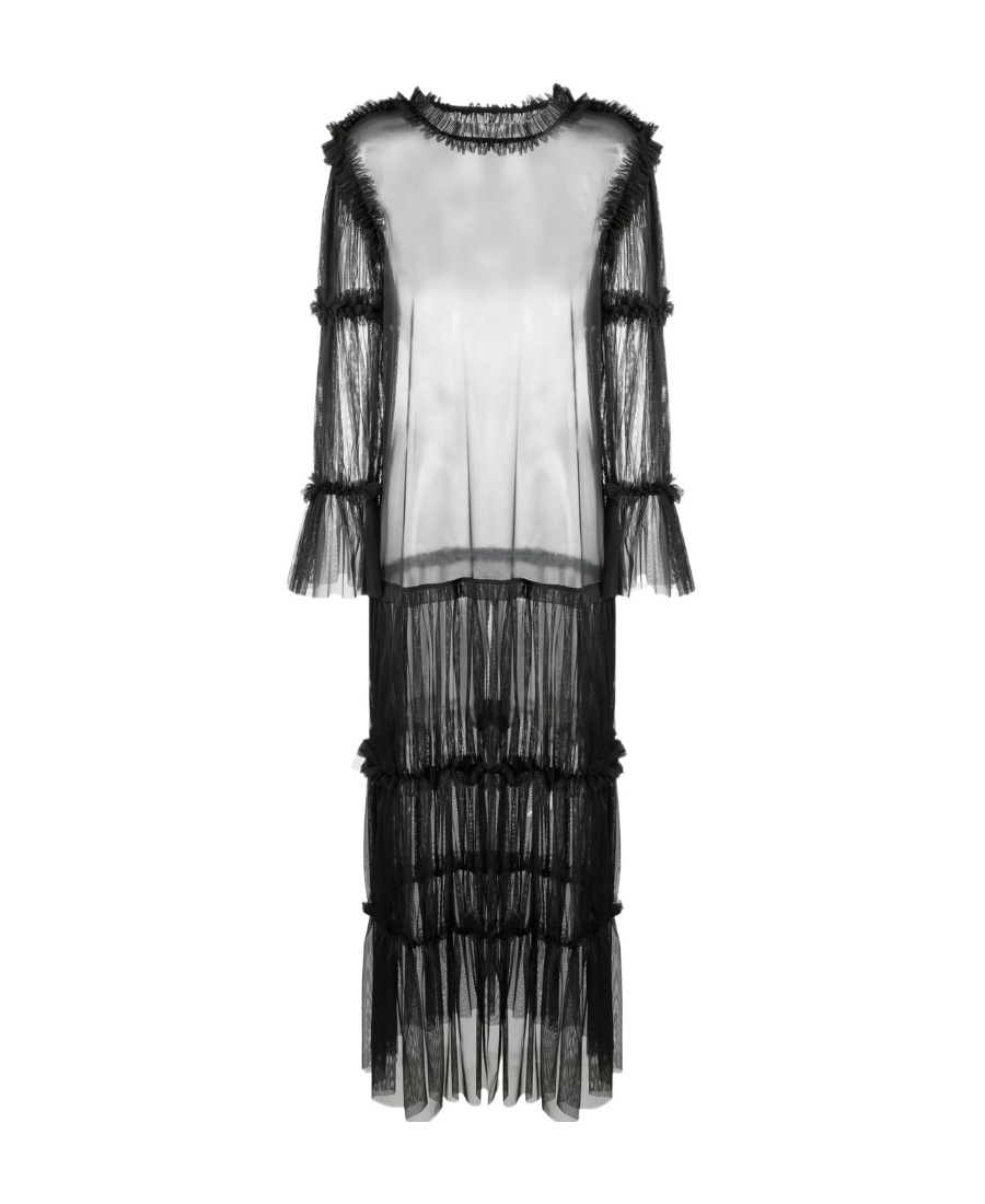 Shop Mm6 Maison Margiela Sheer Long-length Ruffle-trim Blouse In Black