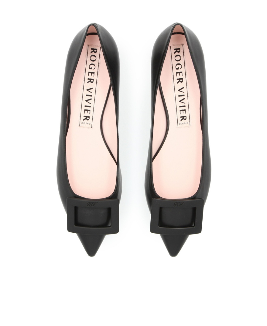 Roger Vivier Gommettine Leather Ballet Flats With Tonal Buckle In Black