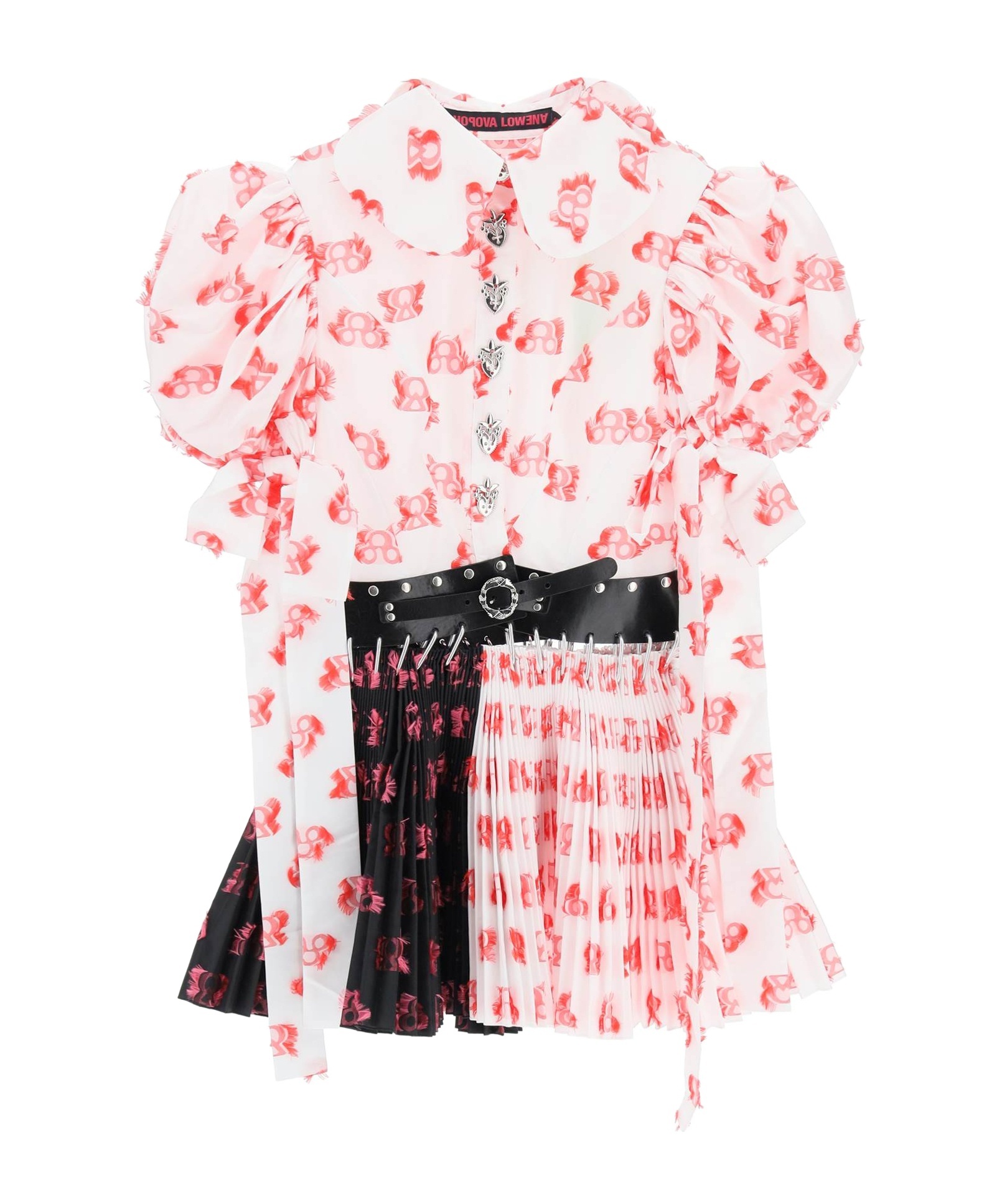 Chopova Lowena Apex Printed Puff-sleeve Pleated Mini Dress In White