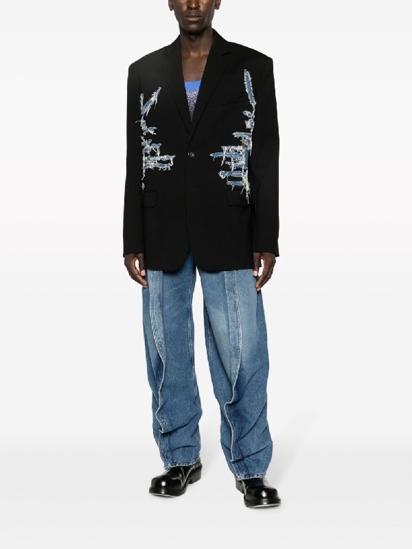 Y/project Belt Ring Denim Trousers In Blue