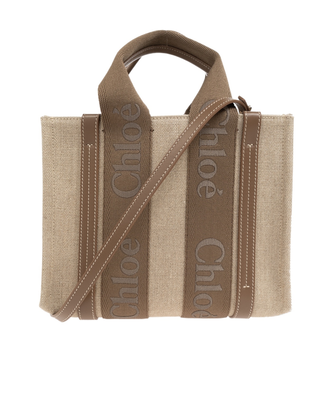 Chloé Woody Small Canvas And Leather Tote Bag In Nude