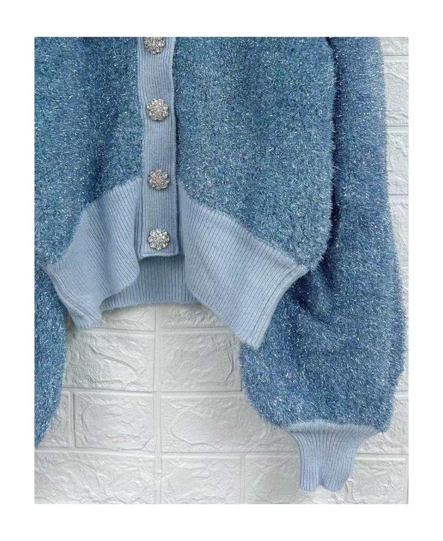 Ganni Lapel Knitted Cardigan In Blue