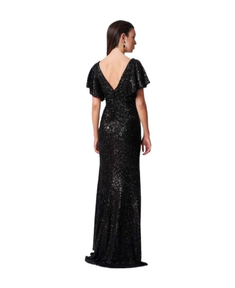 Forever Unique Sequined V-neck Maxi Dress In Black