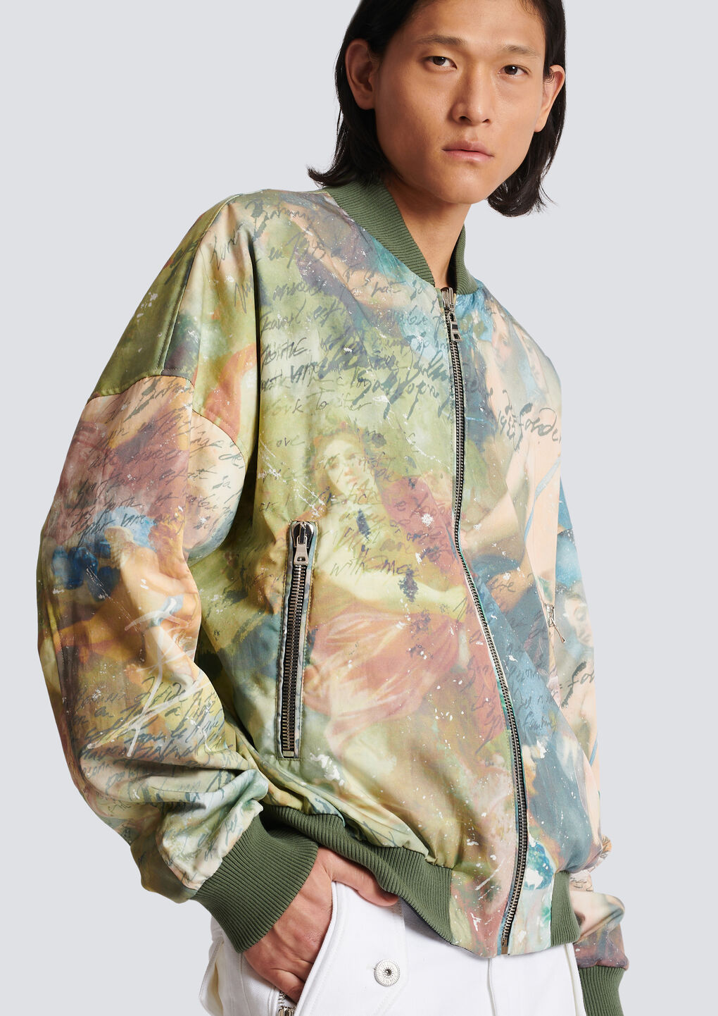 Balmain Men's Sky Print Reversible Bomber Jacket | Size 50 | Ah0tf355cd83 In Green