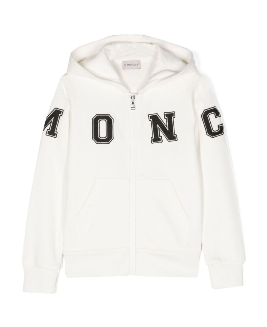 Moncler Logo-print Zip-up Hoodie In White