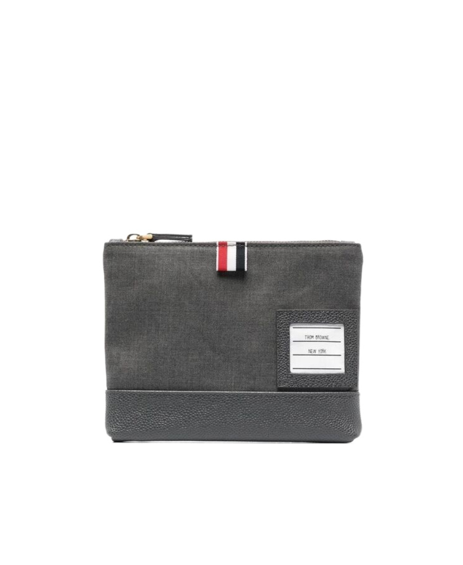 Thom Browne Twill-weave Zipped Pouch In Black