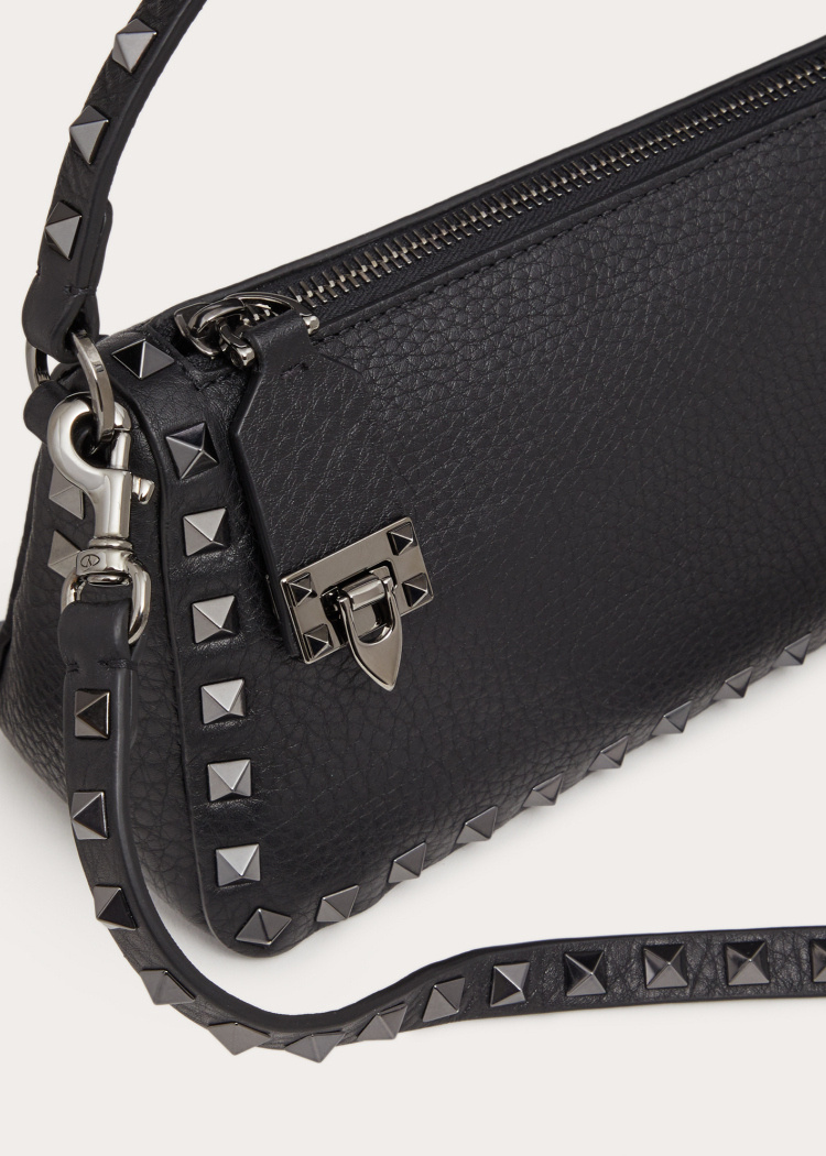 Valentino Rockstud Leather Crossbody Bag In Black