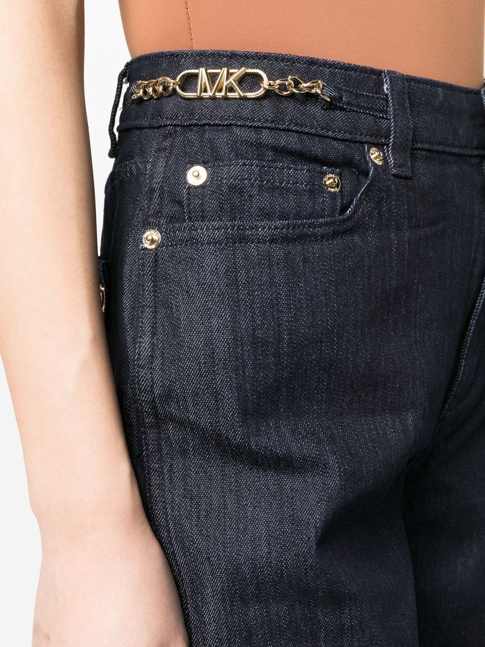 Shop Michael Kors Straight-leg Chain-detail Jeans In Black