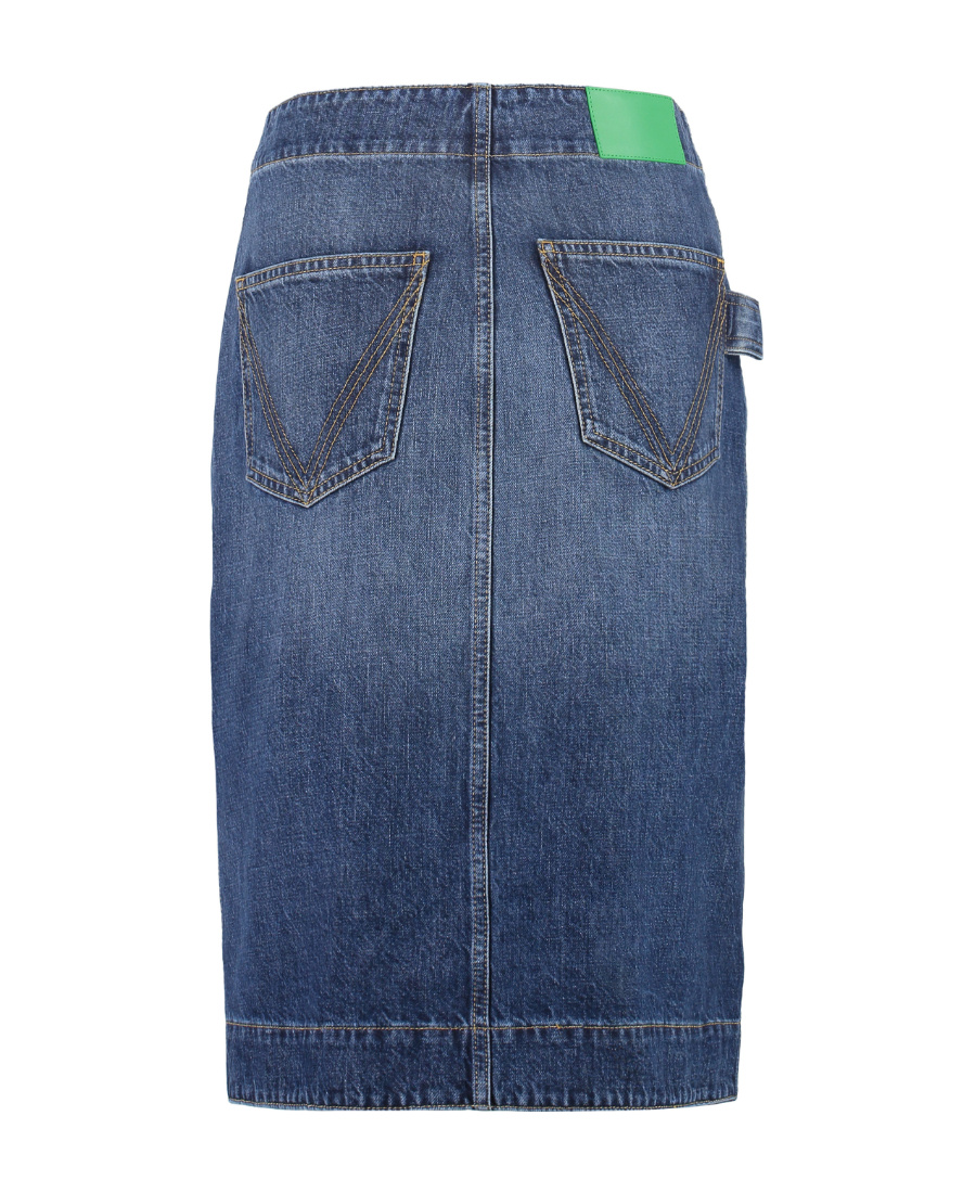 Bottega Veneta Knee-length Buttoned Denim Skirt In Blue