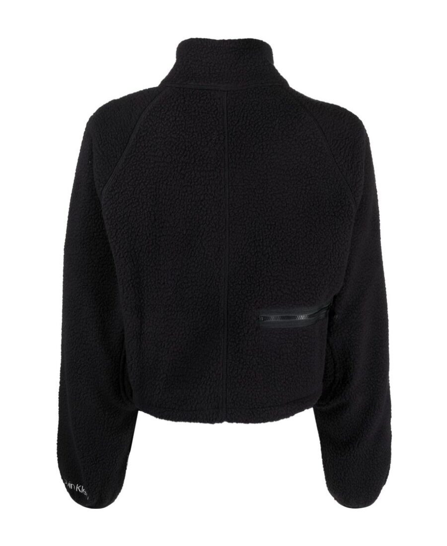 Calvin Klein High-neck Fleece Cropped Sweatshirt In Black