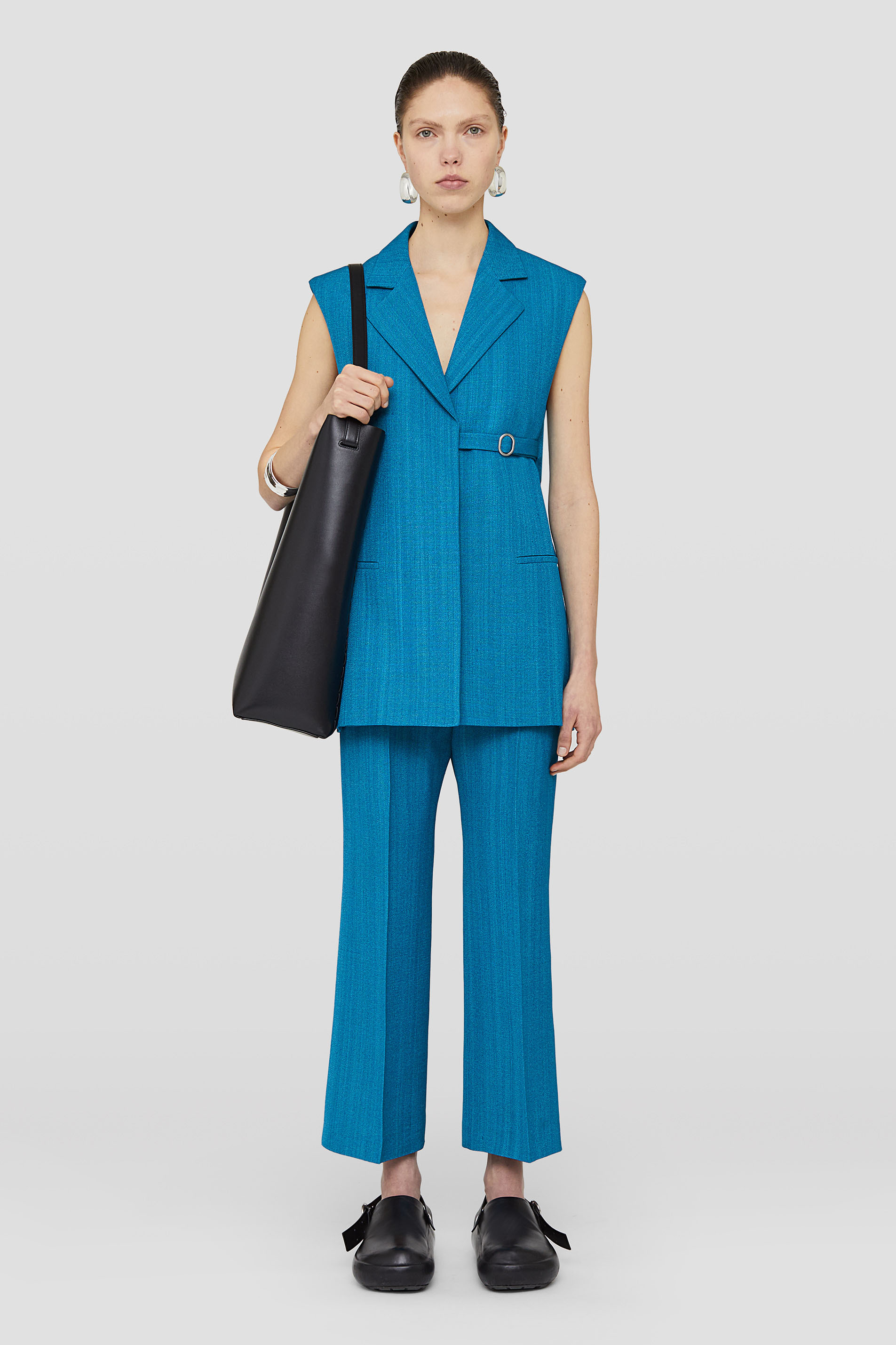 Jil Sander Sleeveless Belted Blazer In Blue