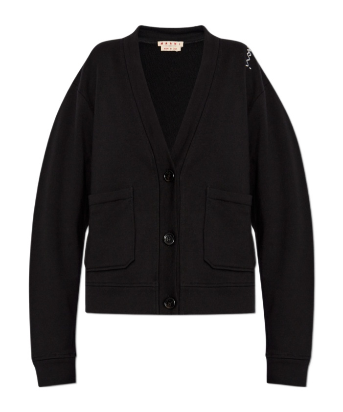 Marni Blue Silk And Wool Blend Cardigan With Contrasting Back Panel In Black