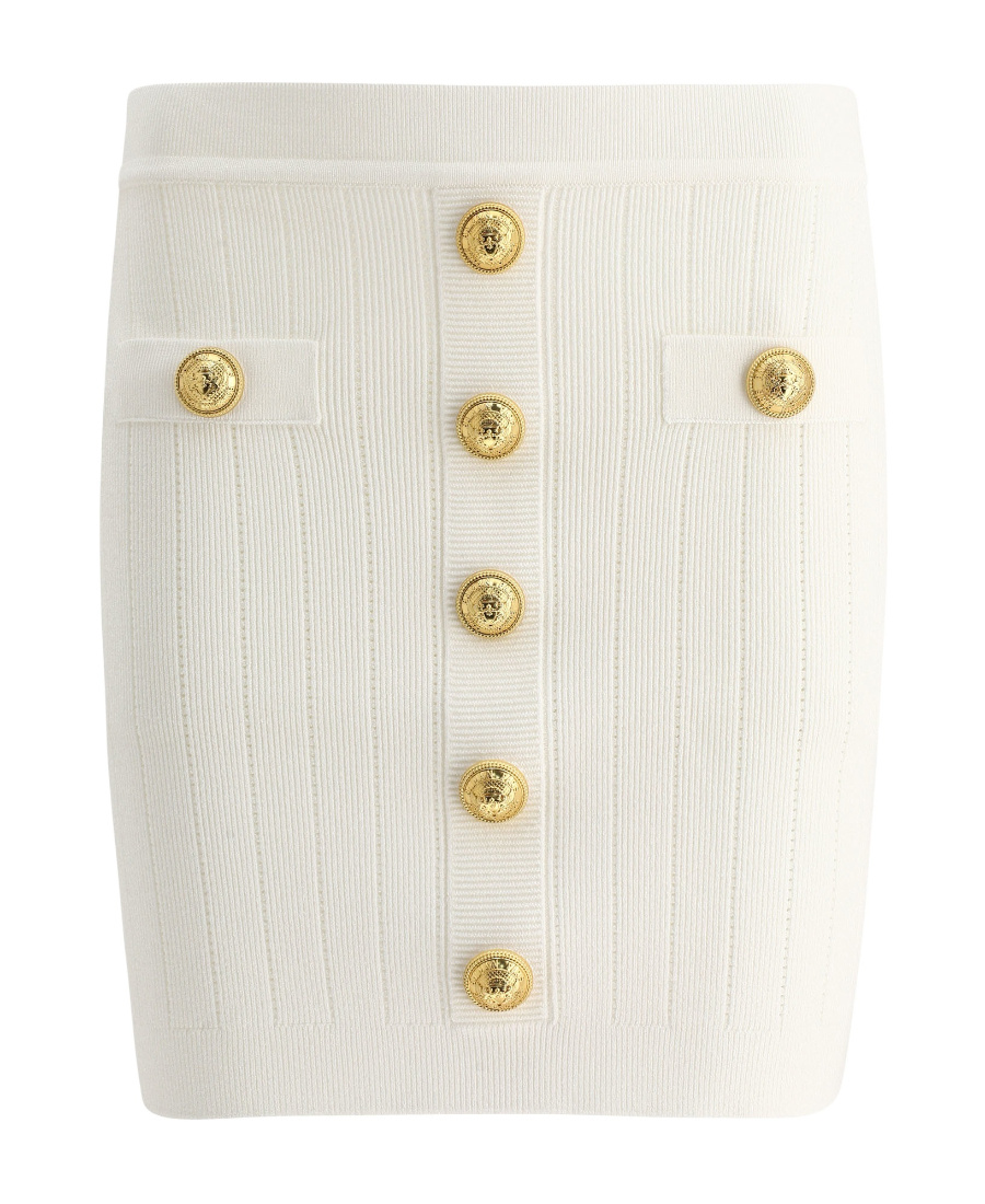 Balmain Button-detail Knitted Miniskirt In Nude