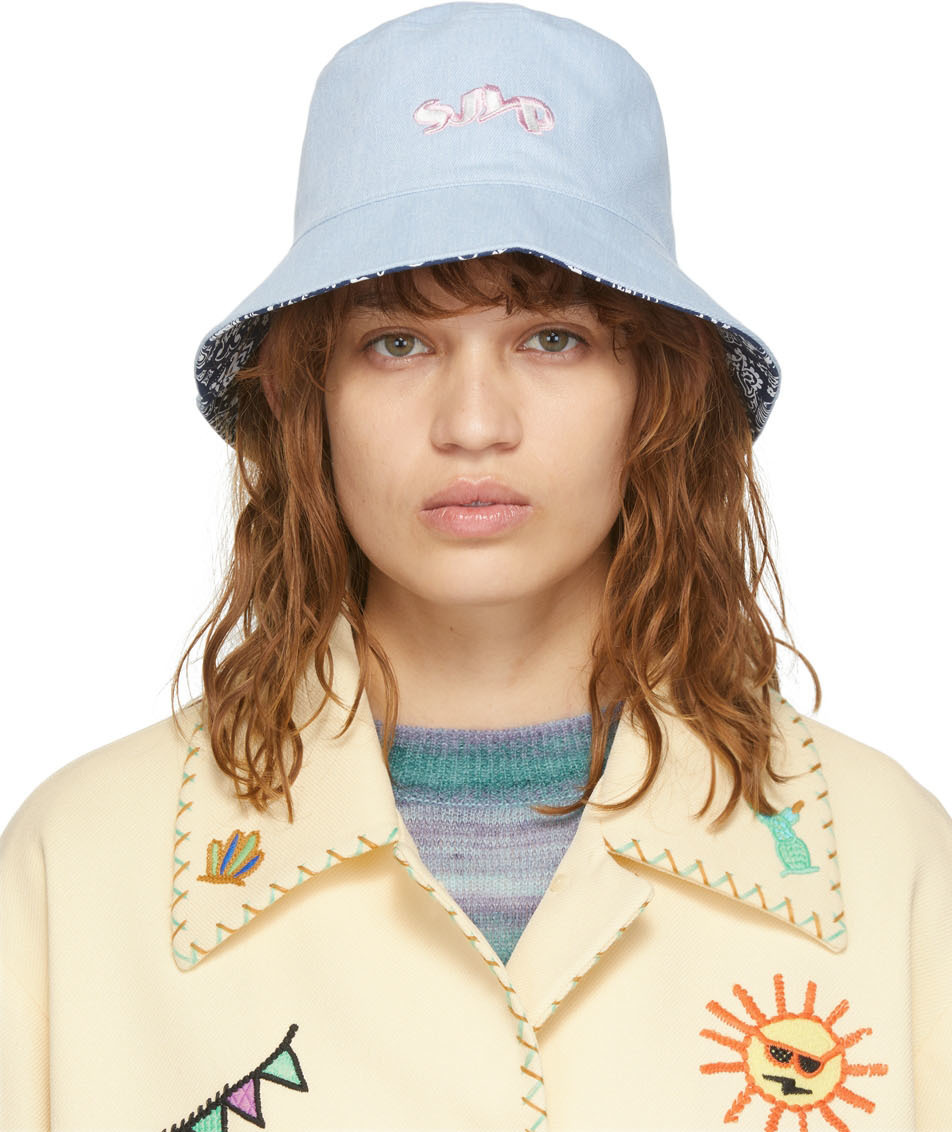 Steve J & Yoni P Logo Embroidered Double-sided Fisherman Hat In White