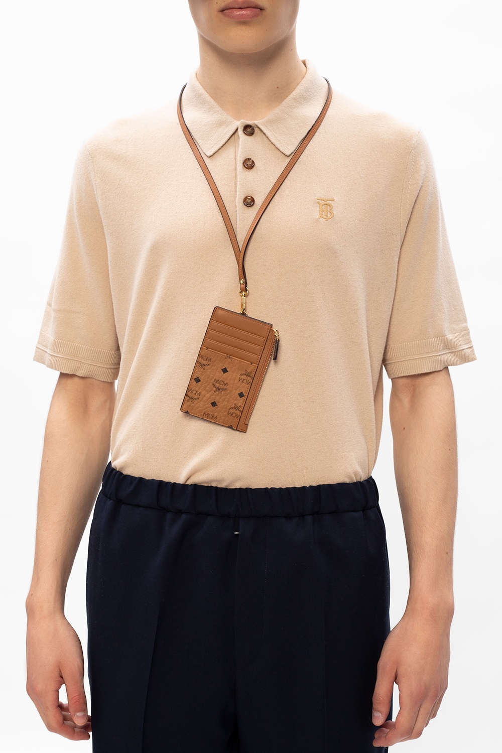 Mcm Allover Logo Printed Zipped Card Holder In Brown