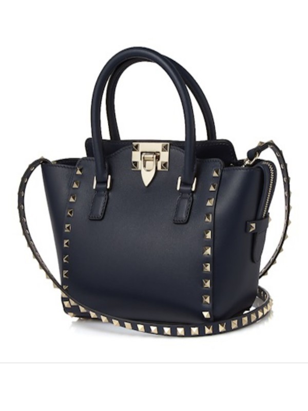 Valentino Navy Blue Rivet Handbag In Black