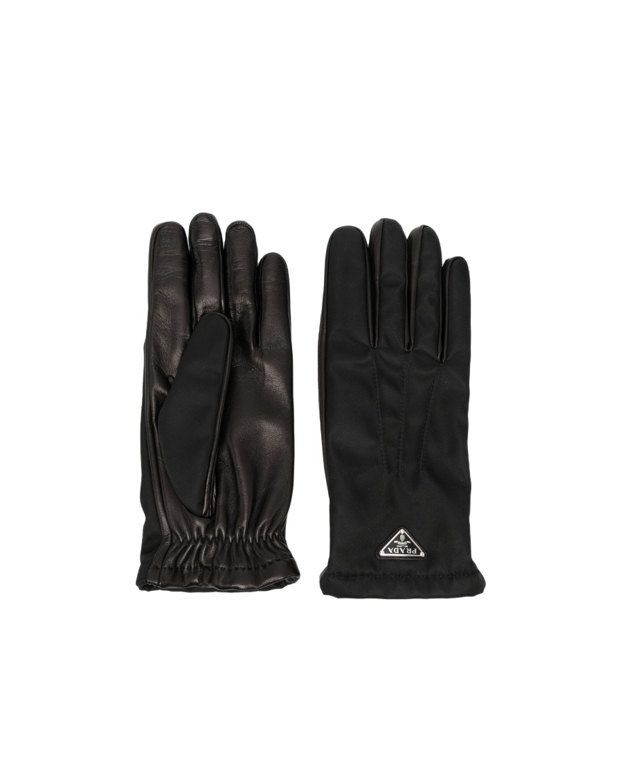 Prada Triangle-logo Leather Gloves In Black