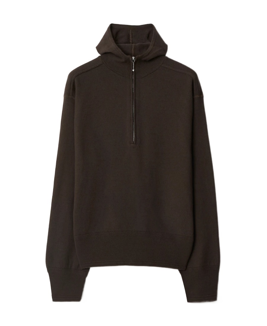 Burberry Wool Half-zip Hoodie In Black