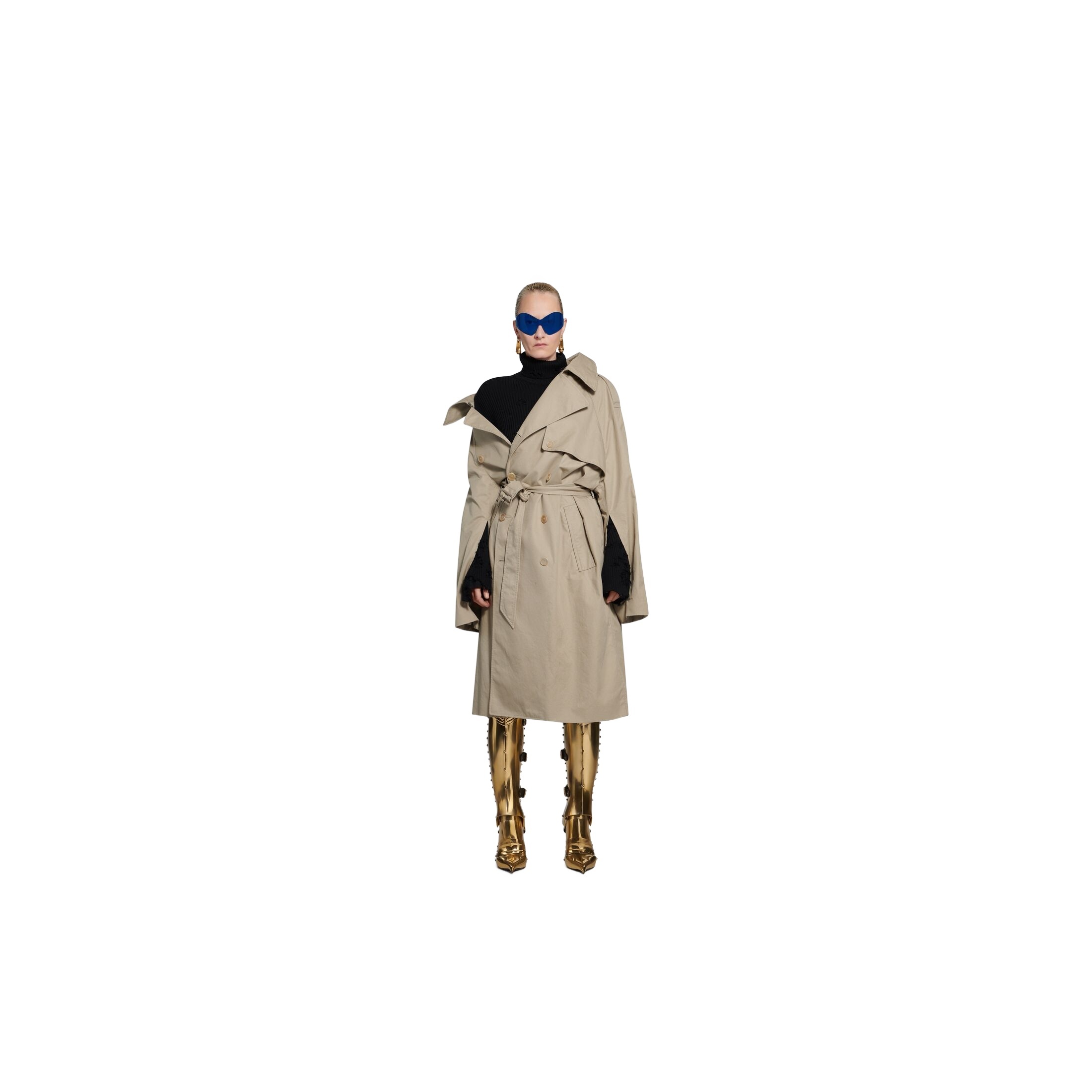 Shop Balenciaga Asymmetric-lapel Trench Coat In Nude