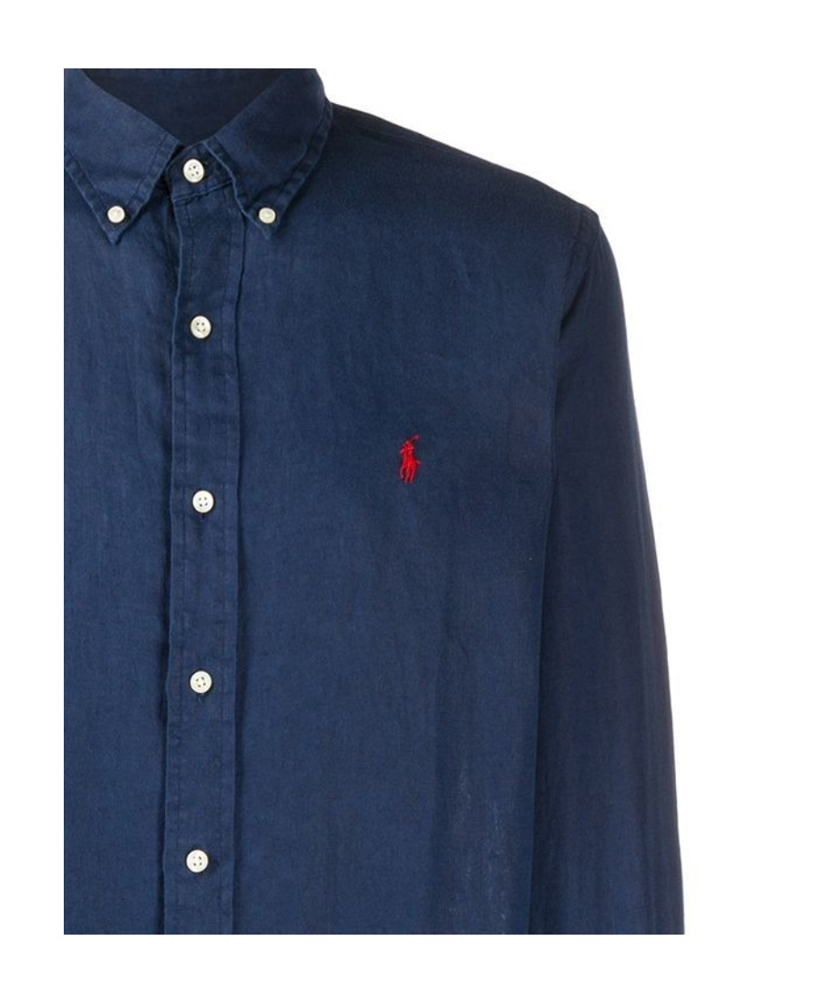 Shop Polo Ralph Lauren Embroidered-logo Long-sleeve Shirt In Blue