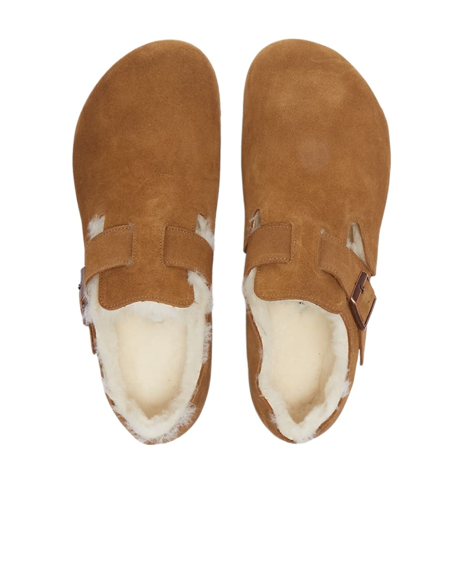 Birkenstock London Shearling-trimmed Slippers In Brown