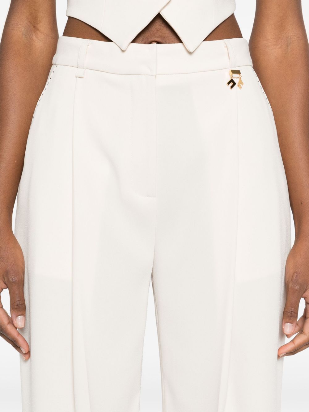 Elisabetta Franchi Contrasting-topstitching Crepe Trousers In White