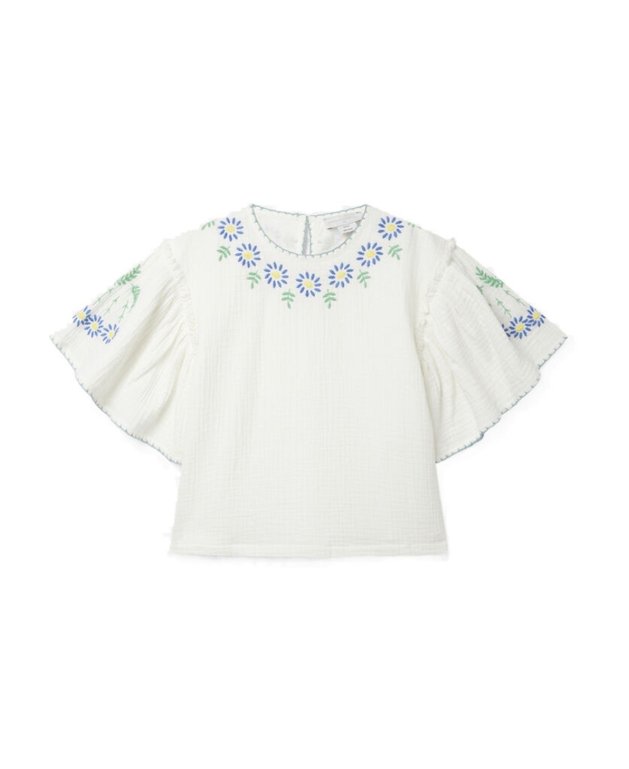 Stella Mccartney Floral-embroidered Muslin Blouse In White