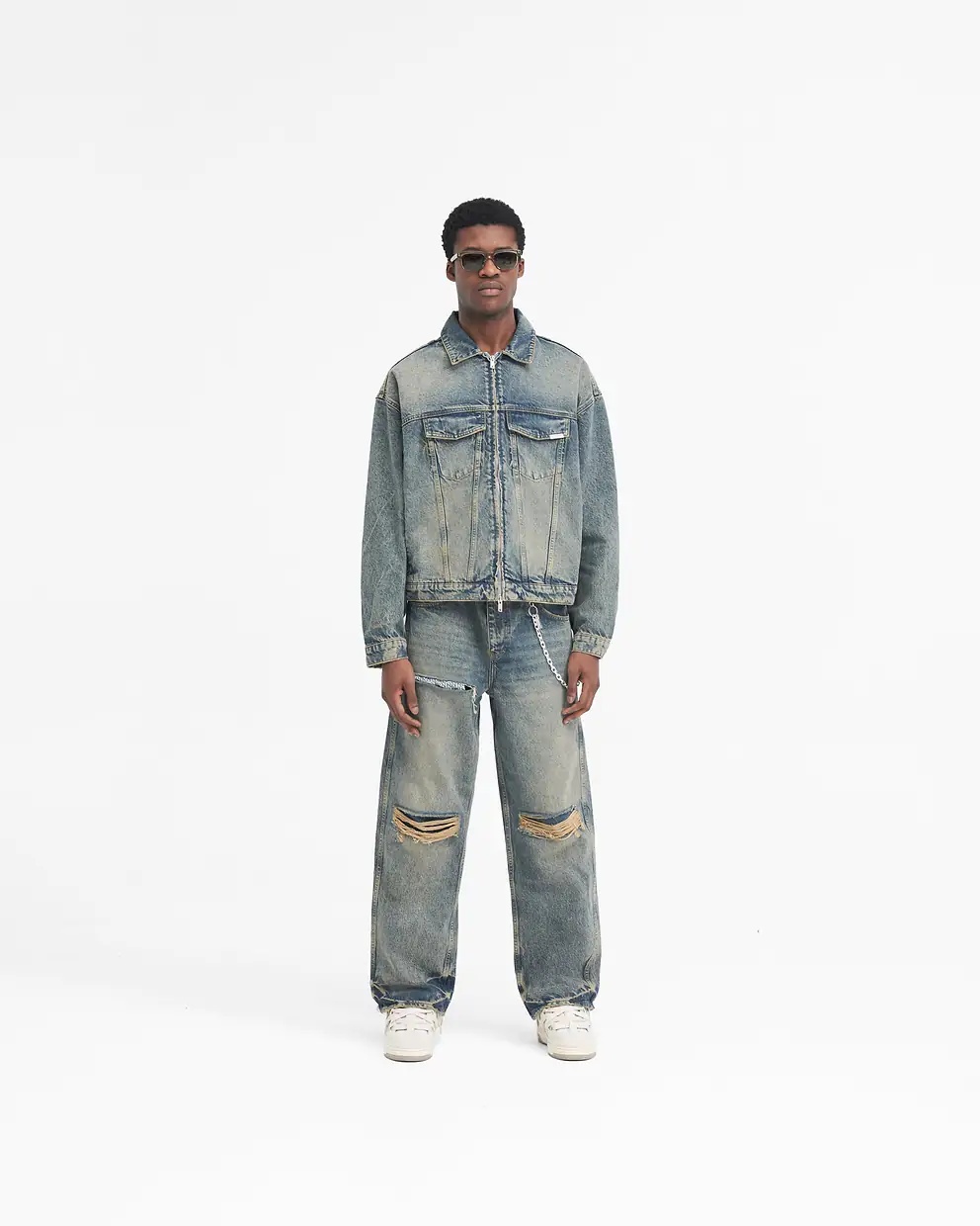 Represent Long-sleeved Denim Coat In Black