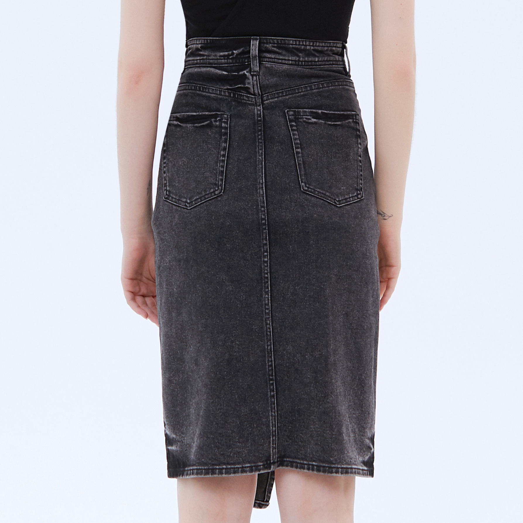 Liuregali Irregular Zipper Split Denim Skirt In Black