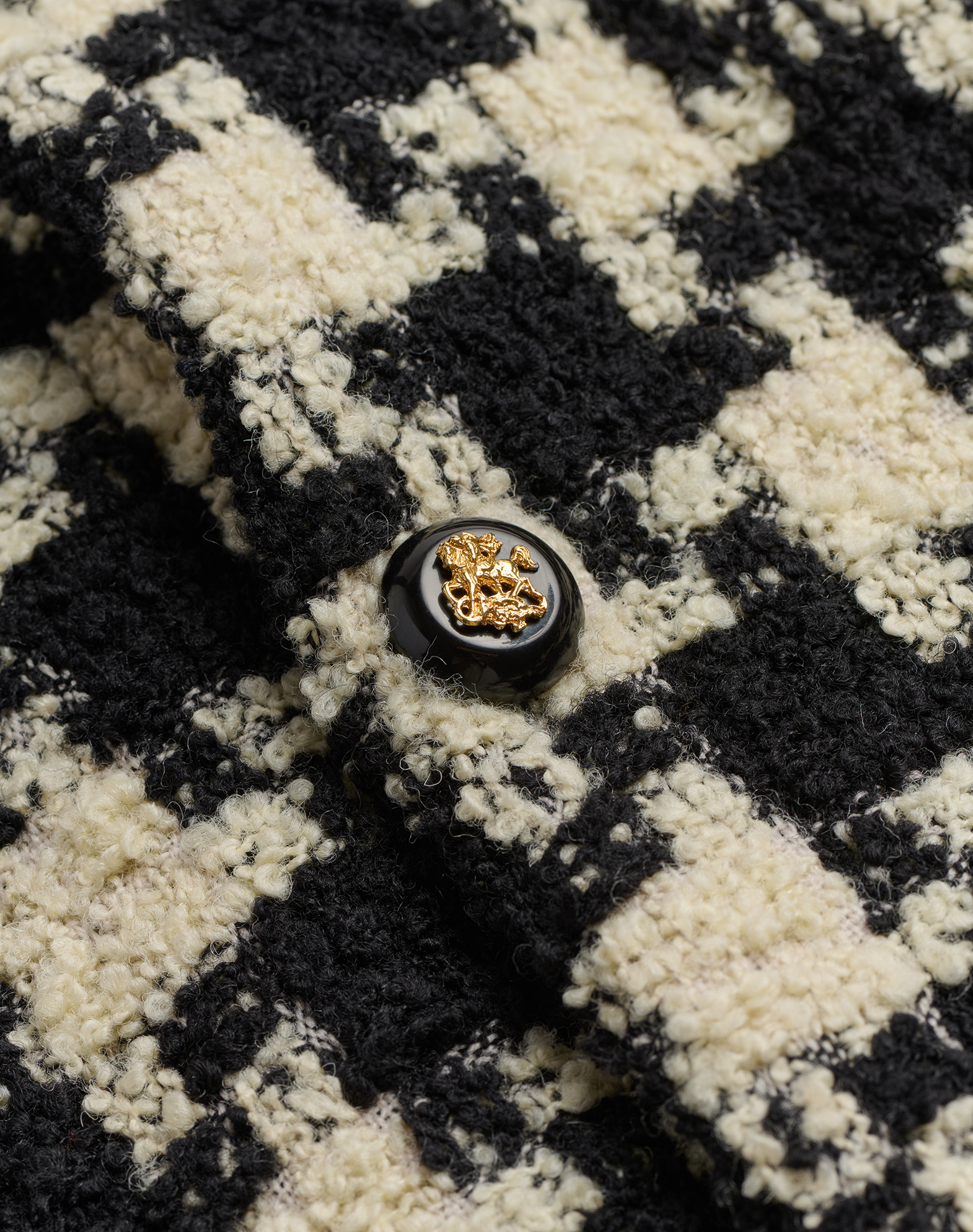 Valentino Wool Shirt Jacket With Pied De Coque Pattern In Ivory/black