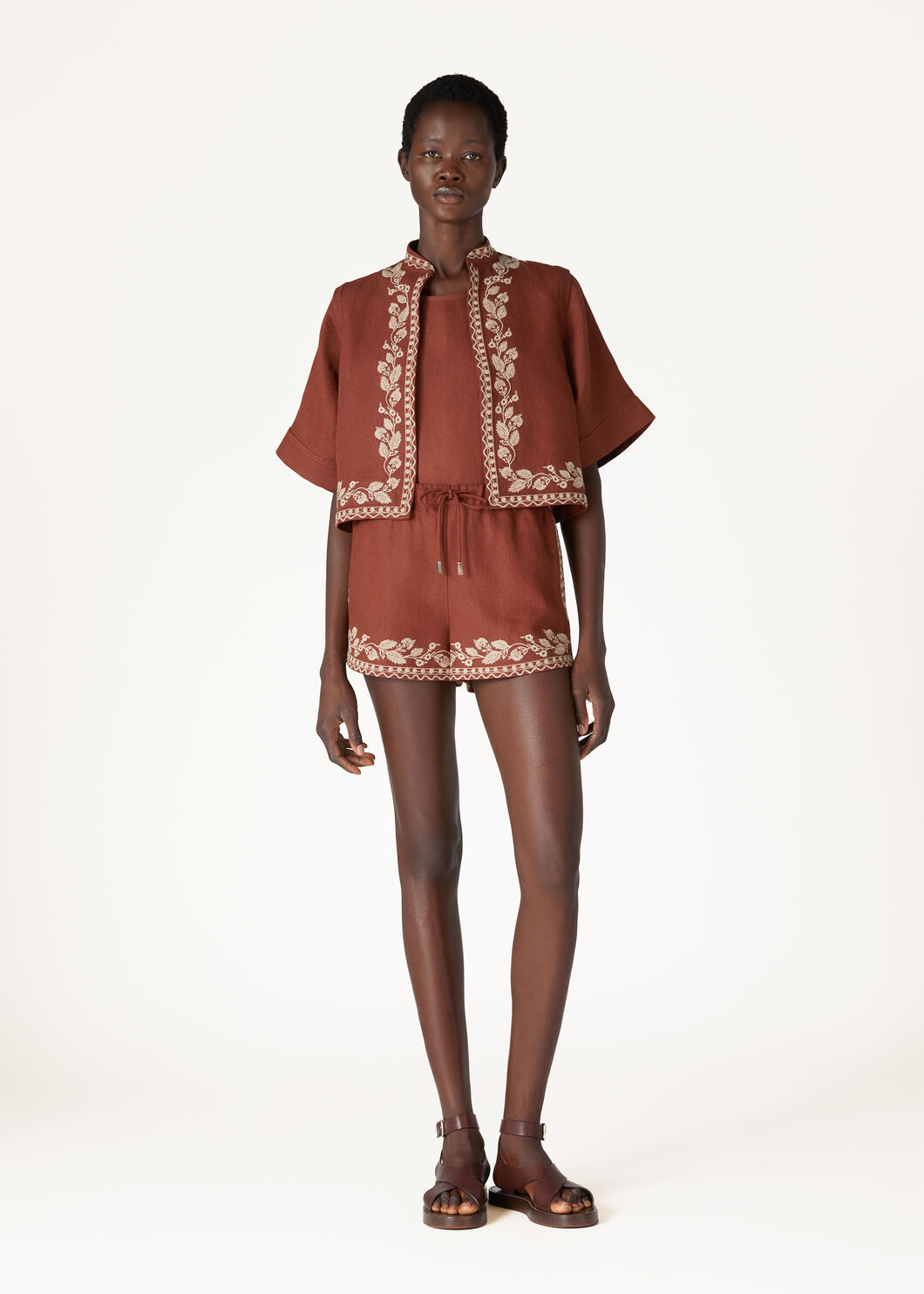 Loro Piana Ernst Embroidered Drawstring Flax Shorts In Brown Sugar Brown Red