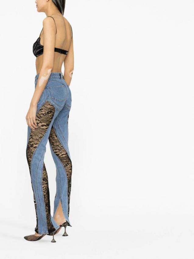 Mugler Lace-panel Skinny Jeans In Blue