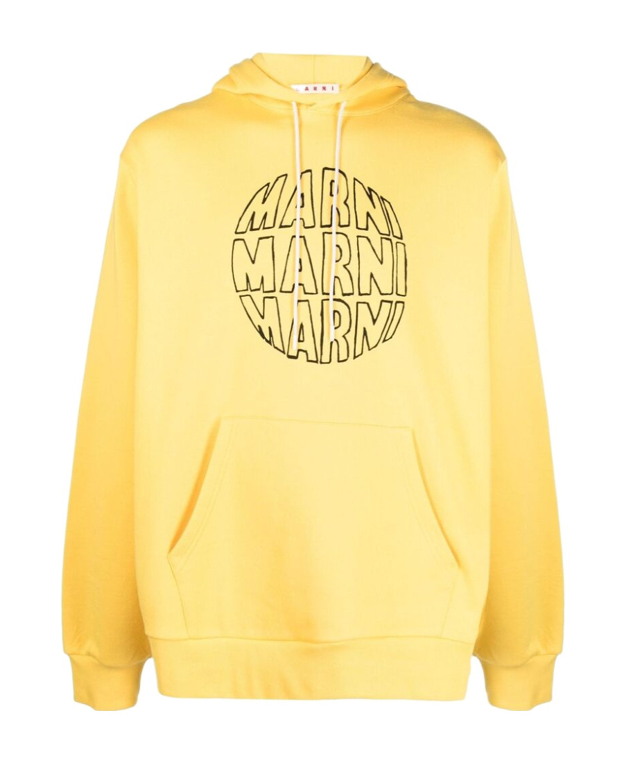 Shop Marni Logo-print Cotton Hoodie In Yellow