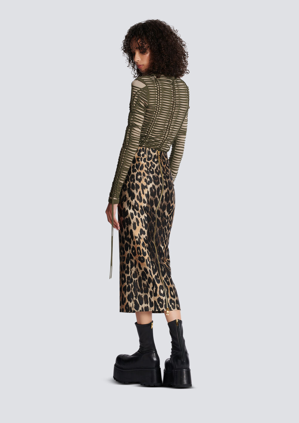 Balmain Animal Patterned Pencil Skirt In Black
