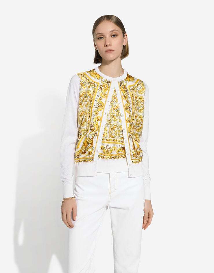 Dolce & Gabbana Silk Cardigan With Majolica Panel In White