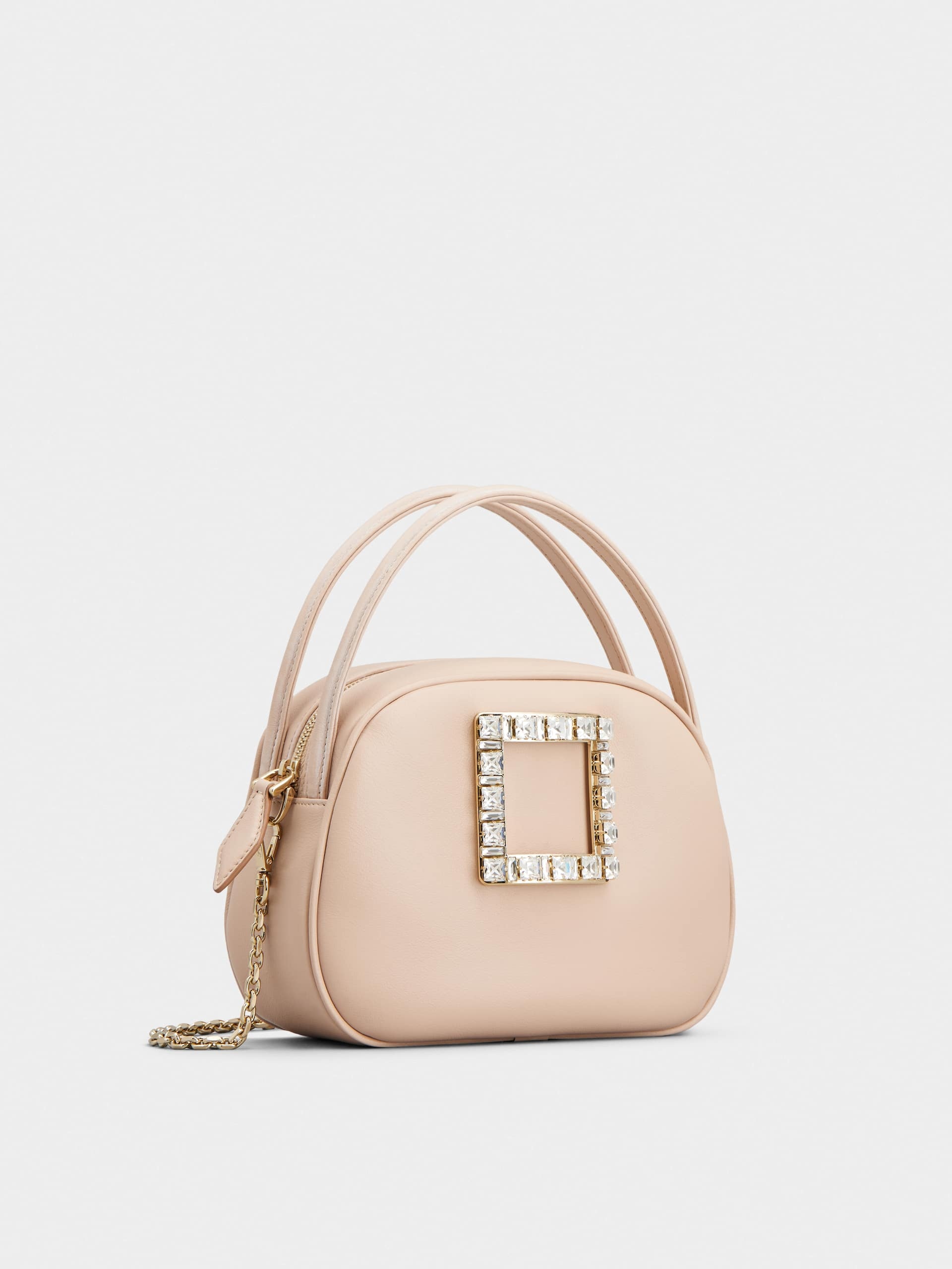 Roger Vivier Viv' Ladybug Strass Buckle Mini Bag In Leather In Nude